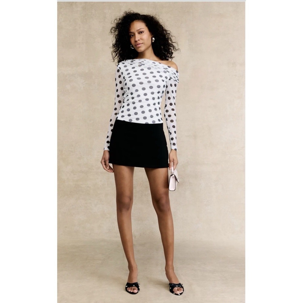 AFRM BARRY ASYMMETRIC TOP Off SHOULDER BLACK & WHITE POLKA DOT IN SIZE SMALL